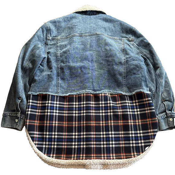 Paul & Joe Sister Peterson Denim Flannel Shirt Faux Sherling Jacket Size 40 - Picture 8 of 8